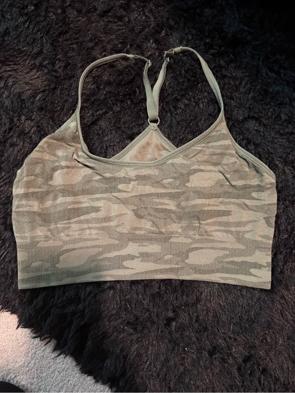 Seamless Camo-Print Bralette - Olive Green